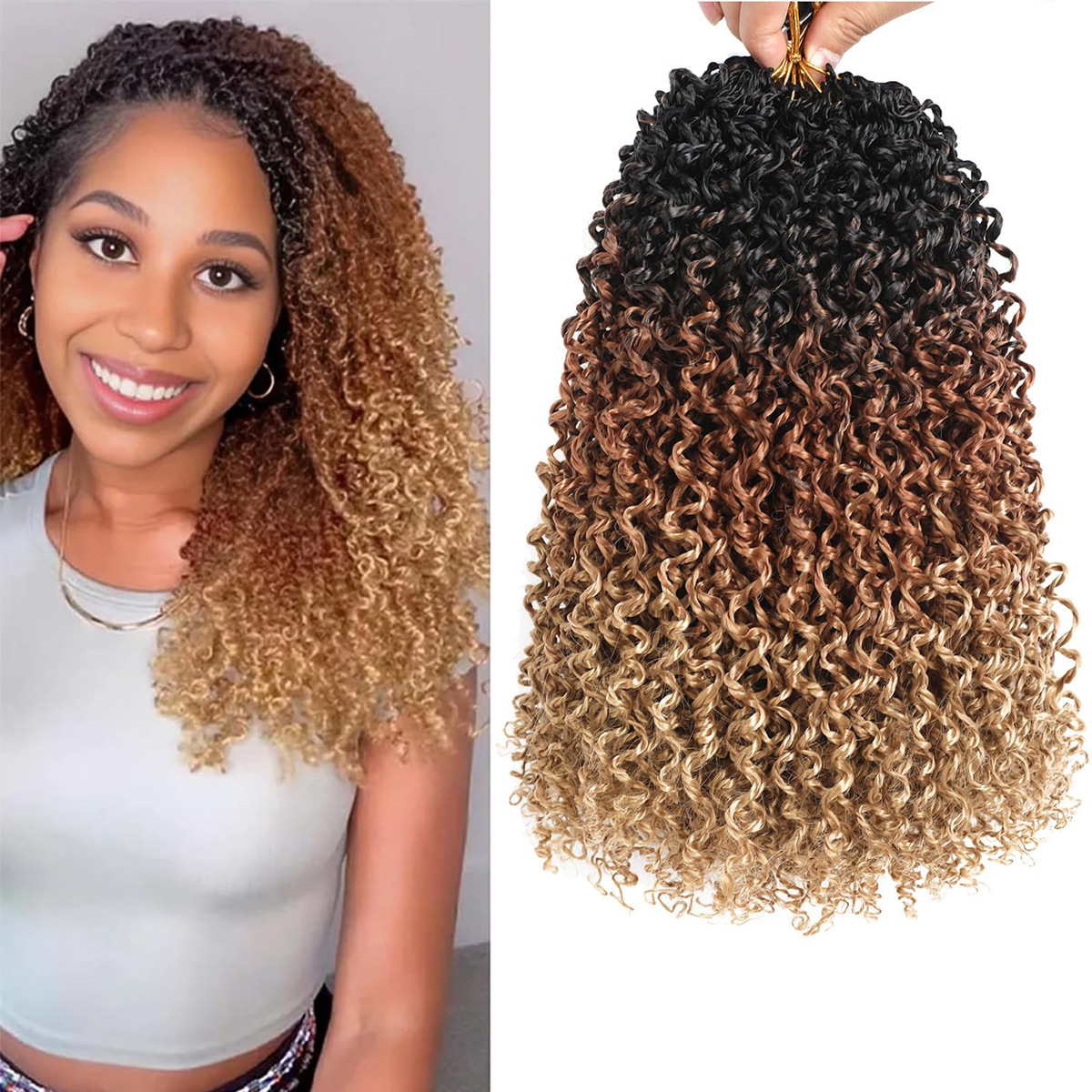 Synthetic Fiber Wig8 Inches24 StrandsCrocheted Small CurlsIrregular Style 7