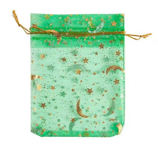 Gilded Star And Moon Sheer Organza Mesh Bag
