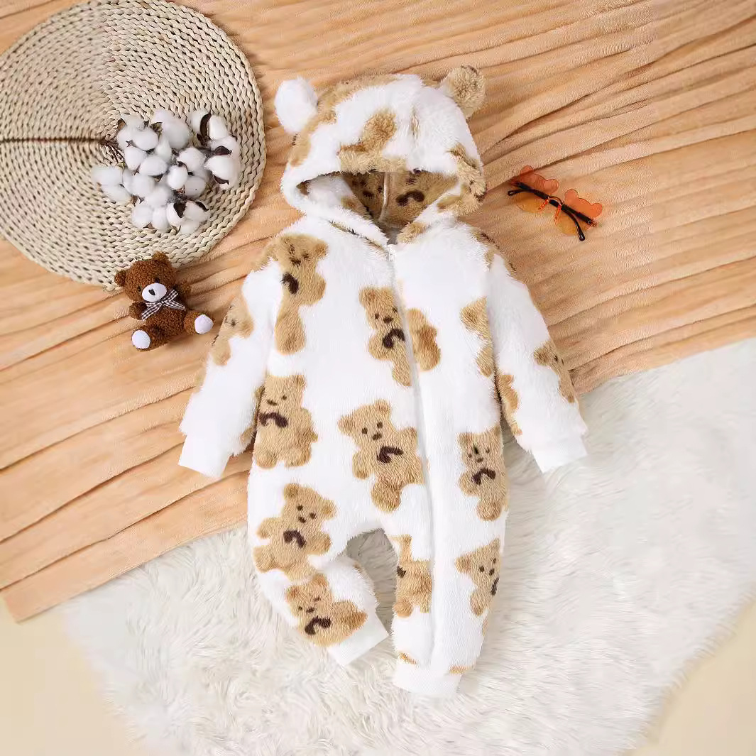 Bear Zip-Up Hooded Long-Sleeve Full-Length Onesie