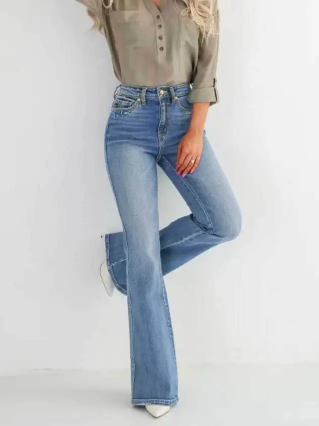 Fashion Slim Stretch High waisted Boot cut Pants Jeans Light Blue - Shop at LoveMi