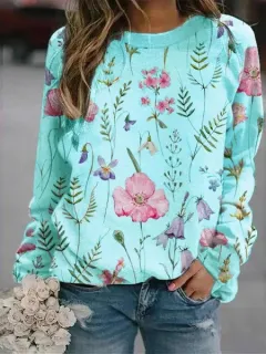 3D Round Neck Sweater Women's Fresh Flower Figure - Ffy23050601 4-Xxs - View 1