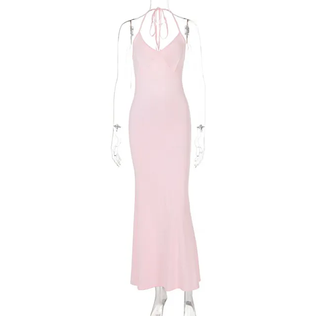 V neck Strap Backless Sheath Dress Slim Fit Dress Pink - Shop at LoveMi