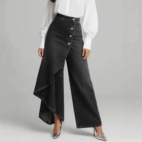Unique Straight-leg Pants Fashion Large Ruffled Buttons Trousers Women's