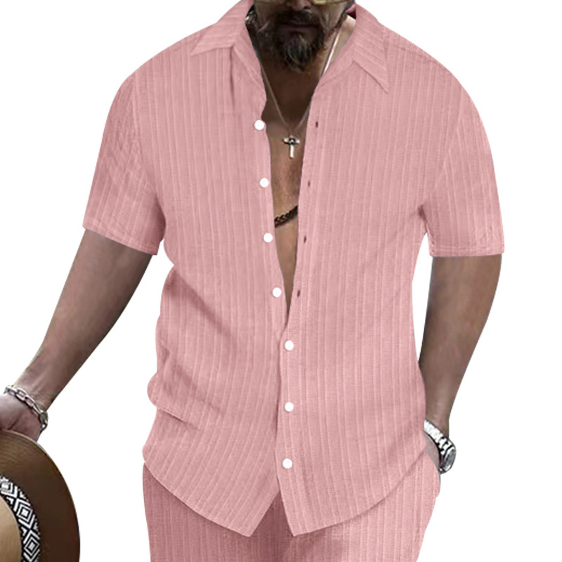 Mens Casual Loose-fit Short-sleeve Beach Button-up Top
