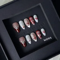 Handmade Hand-painted Bowknot Wear Nail Tip High Sense - Red - View 1