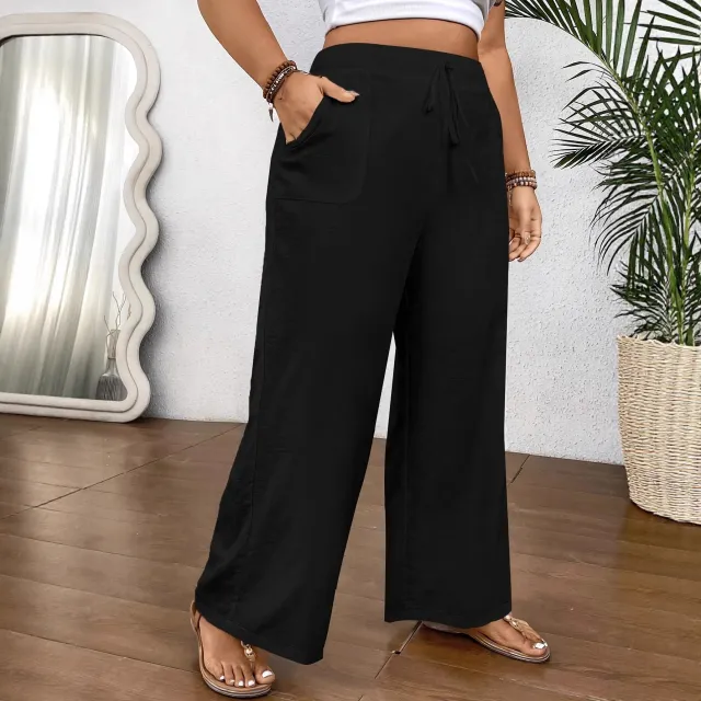 Drawstring Wide Leg Pocket Trousers Loose Women Black - Shop at LoveMi