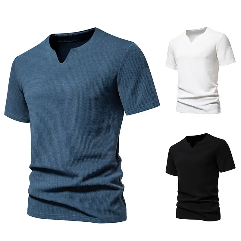 Men's Bubble Cloth V-neck T-shirt Short Sleeve