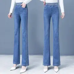 Women's Retro Stretch Slim Fit Flared Pants - Q8116 Light Blue - View 1
