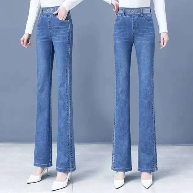 Women's Retro Stretch Slim Fit Flared Pants Q8116 Light Blue - Shop at LoveMi