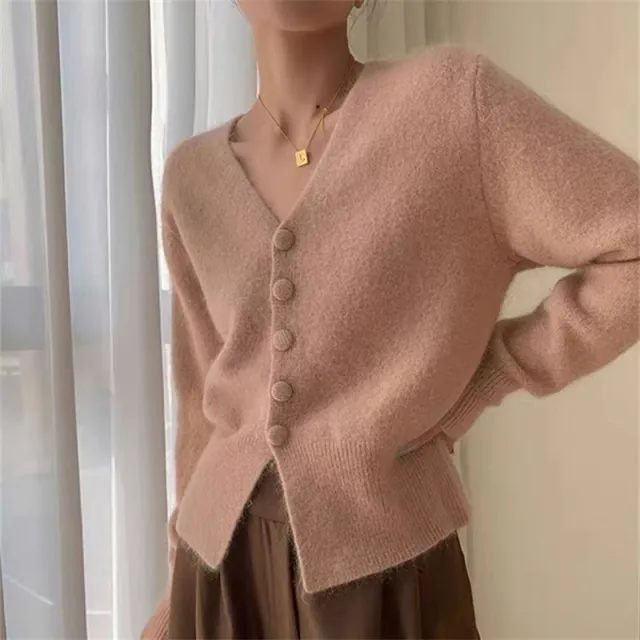 Loose Western Style V neck Casual Fitted Waist Sweater Pink - Shop at LoveMi