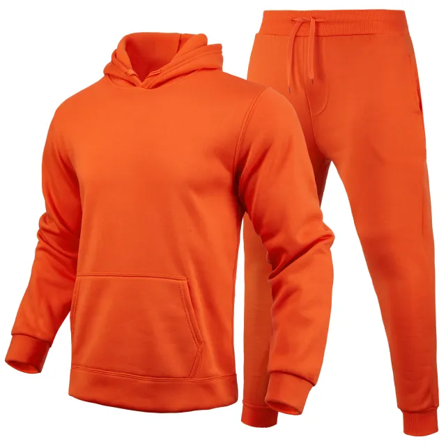 Slim fit Solid Color Hoodie Set Urban Casual Orange - Shop at LoveMi