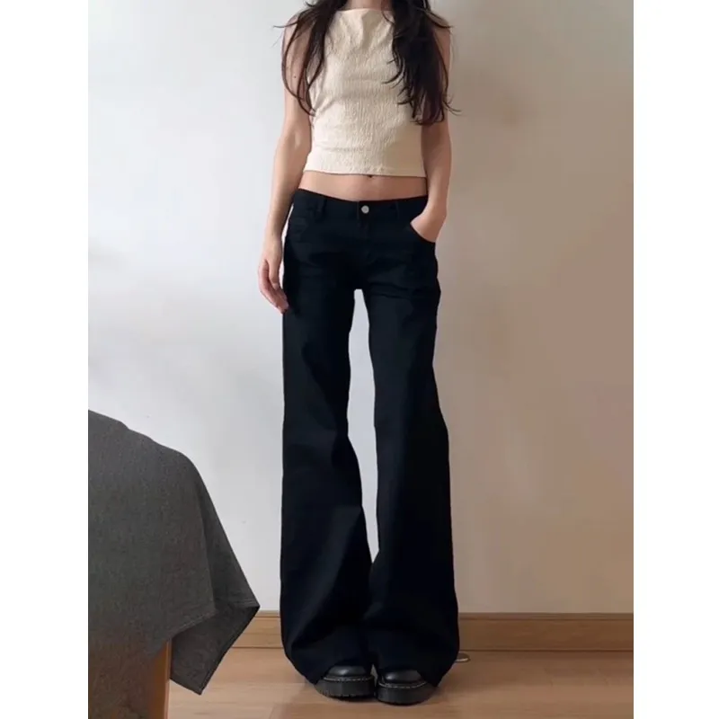 Women's Black Low Waist Wide Leg Jeans - Black