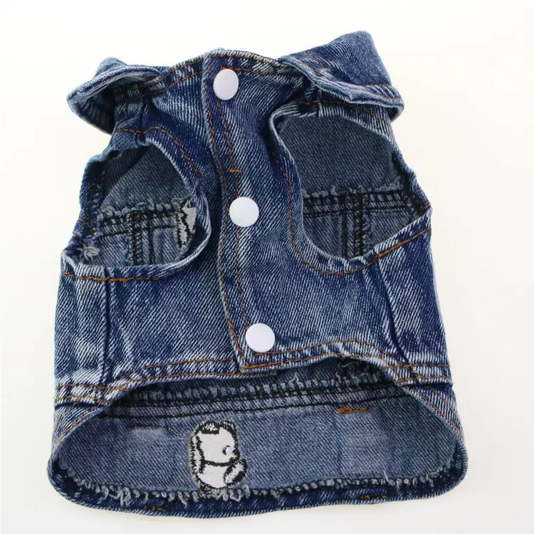 Pet Dog Clothes Ripped Panda Embroidered Denim Vest