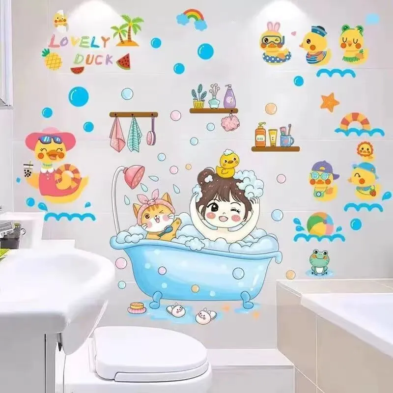 Cartoon Stickers Bathroom Tile Wall Waterproof Fish Tank Decoration - Bath Girl Cute Duck
