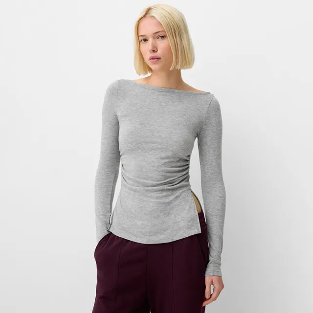 Women's Off neck Pleated Waist Tight Split Pullover Gray - Shop at LoveMi