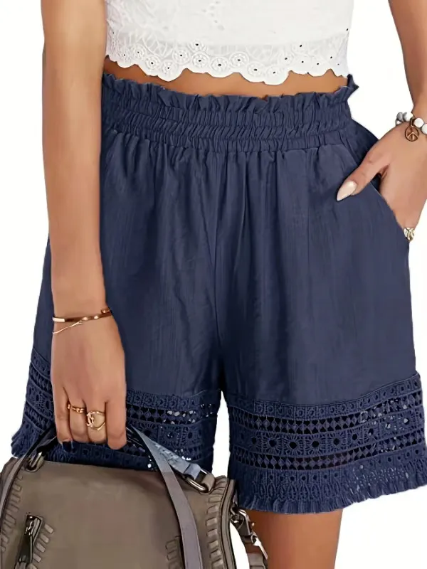 Women's Pure Color All matching Casual Lace Shorts Dark Blue - Shop at LoveMi