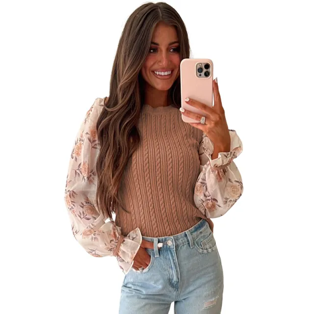 Women's Ruffled Long sleeved Top Knitted Sweater Lc2723953 P1018 - Shop at LoveMi