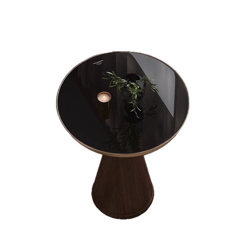 Tempered Glass Round Light Luxury Modern Solid Wood Side Table