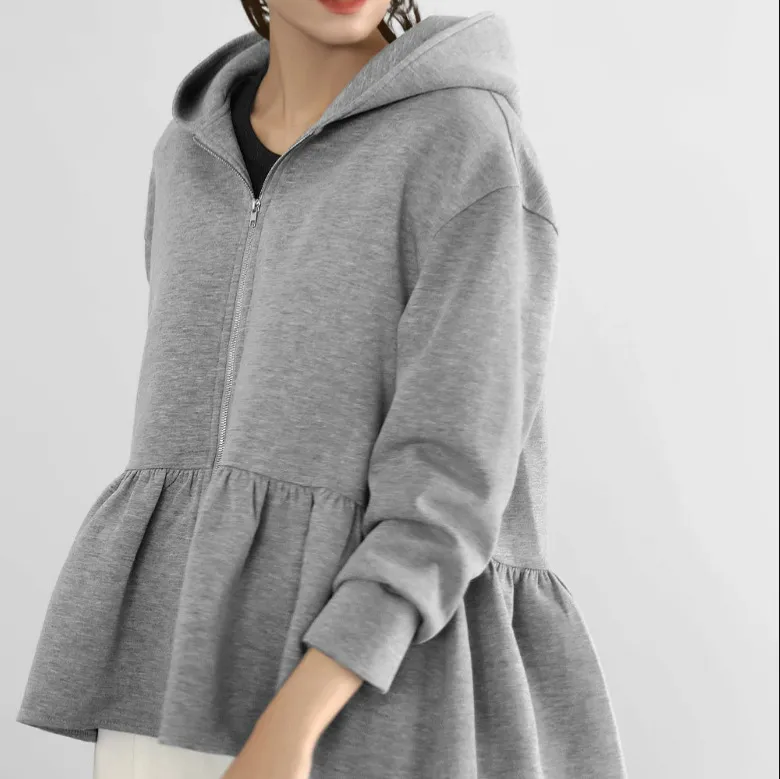 New Japanese And Korean Style Women's Hooded Sweatshirt Jacket - Gray
