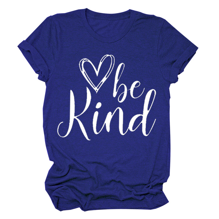 Heart Trendy Short Sleeve Crew Neck T shirt Top Retro Blue White Font - Shop at LoveMi