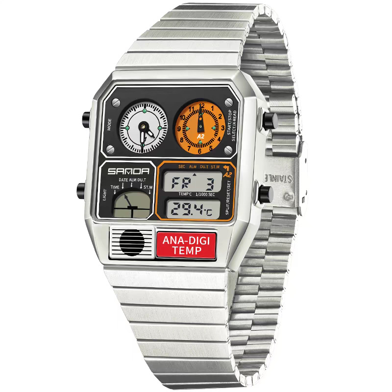 Multifunctional Retro Square Waterproof Mens Watch With Temperature Measurement