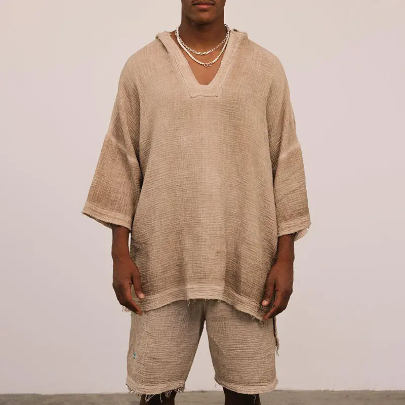SpringSummer Textured Jacquard V-Neck Fashionable Casual Hooded