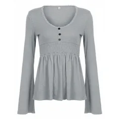 High-waisted Stretchy Loose-fitting Top Comfortable And Casual Women's Wear - Grey - View 1