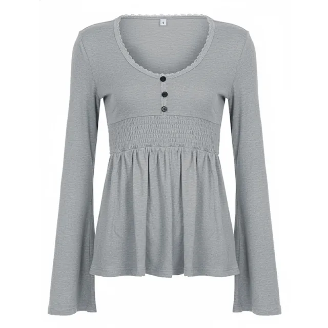 High waisted Stretchy Loose fitting Top Comfortable And Casual Women's Wear Gray - Shop at LoveMi