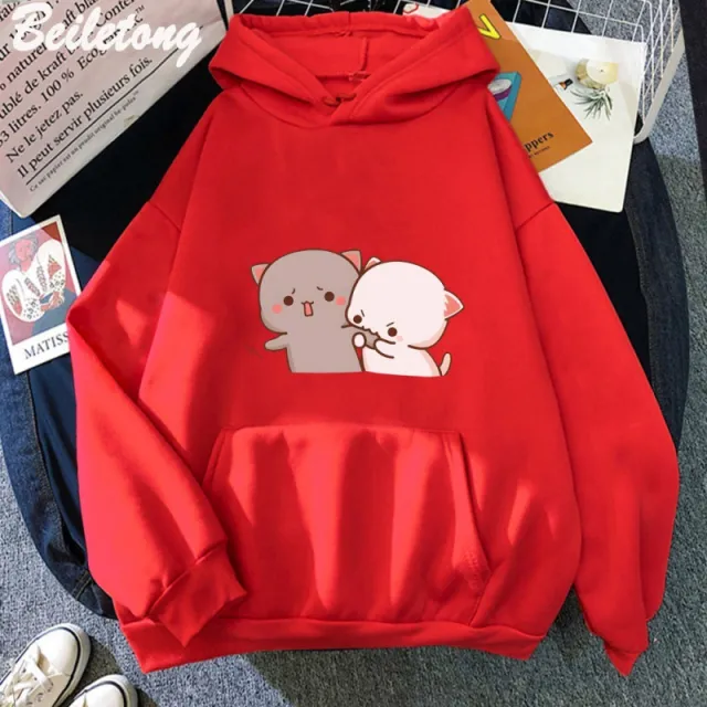 Women's Cartoon Printed Casual Hoodie Red - Shop at LoveMi