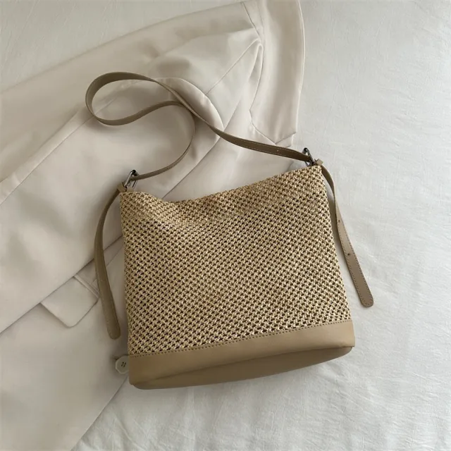 Large Capacity Summer Seaside Vacation Beach Woven Straw Bag Khaki - Shop at LoveMi