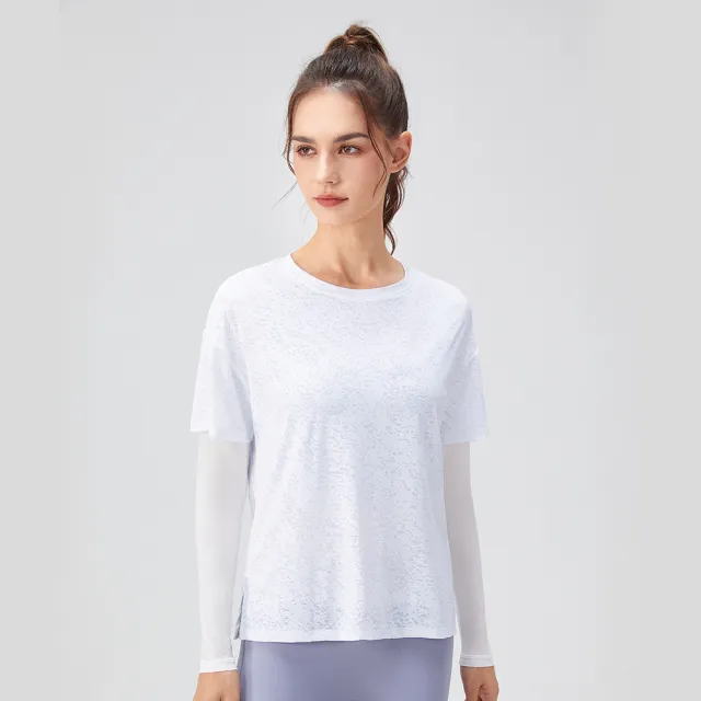 Women's Fake Two piece Loose Sports Long Sleeve Yoga Wear White - Shop at LoveMi