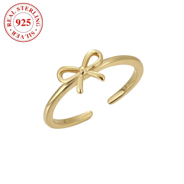 S925 Sterling Silver Bow Opening Toe Ring Gold - Shop at LoveMi