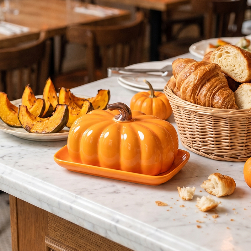 Personalized pumpkin ceramic butter dish (orange)