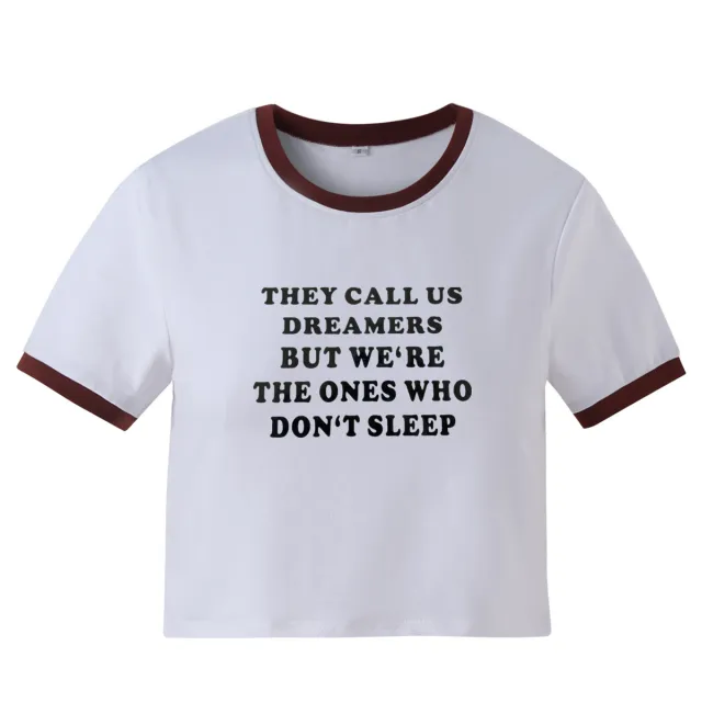 Spring And Summer New European And American Letter Print Fitted Short T shirt Women's Top White Brick Red - Shop at LoveMi