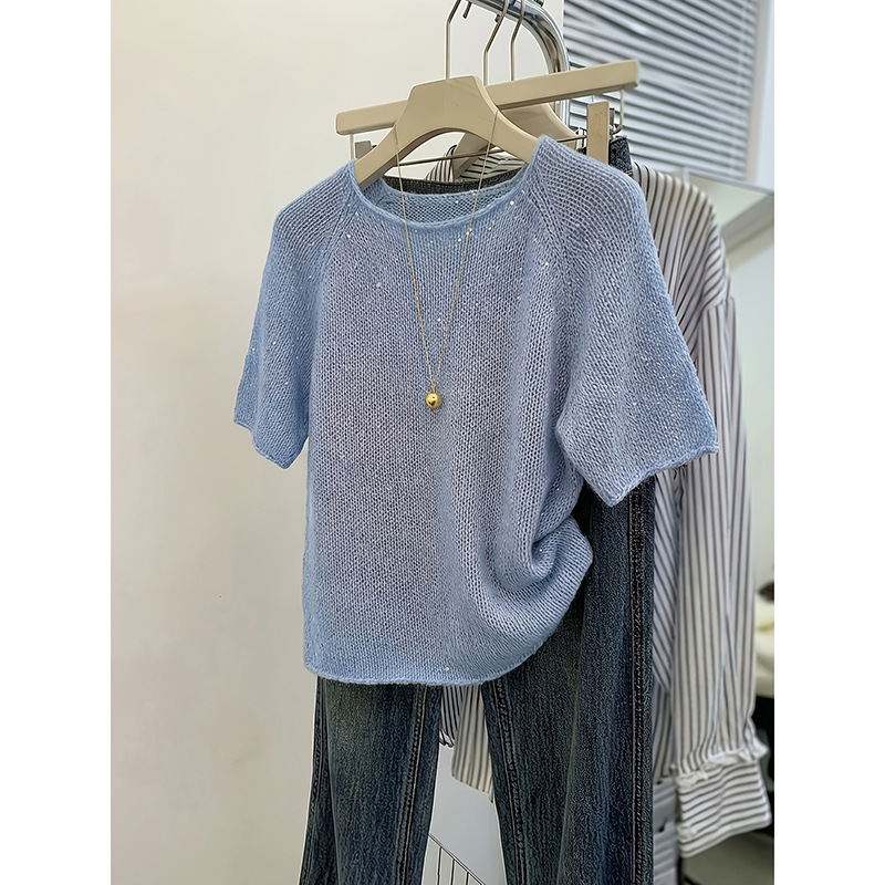 Women's Sequined Crew-Neck Short-Sleeve Top