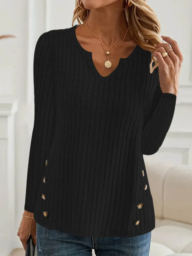 Simple Solid Color Casual Knitted Button Sweater Black - Shop at LoveMi