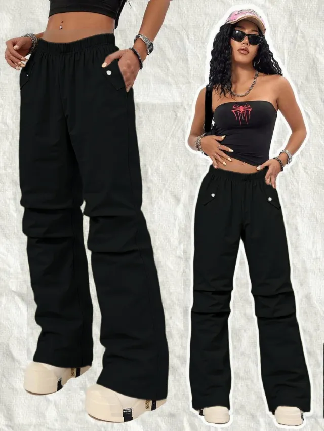American Overalls Y2g Outdoor Solid Color Casual Pants Black - Shop at LoveMi
