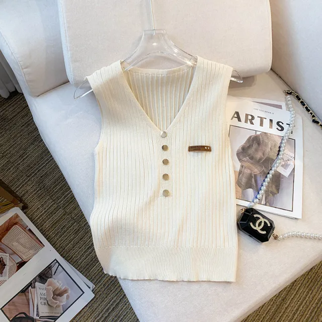 Sleeveless Vest Ice Silk Knitted Women Apricot - Shop at LoveMi