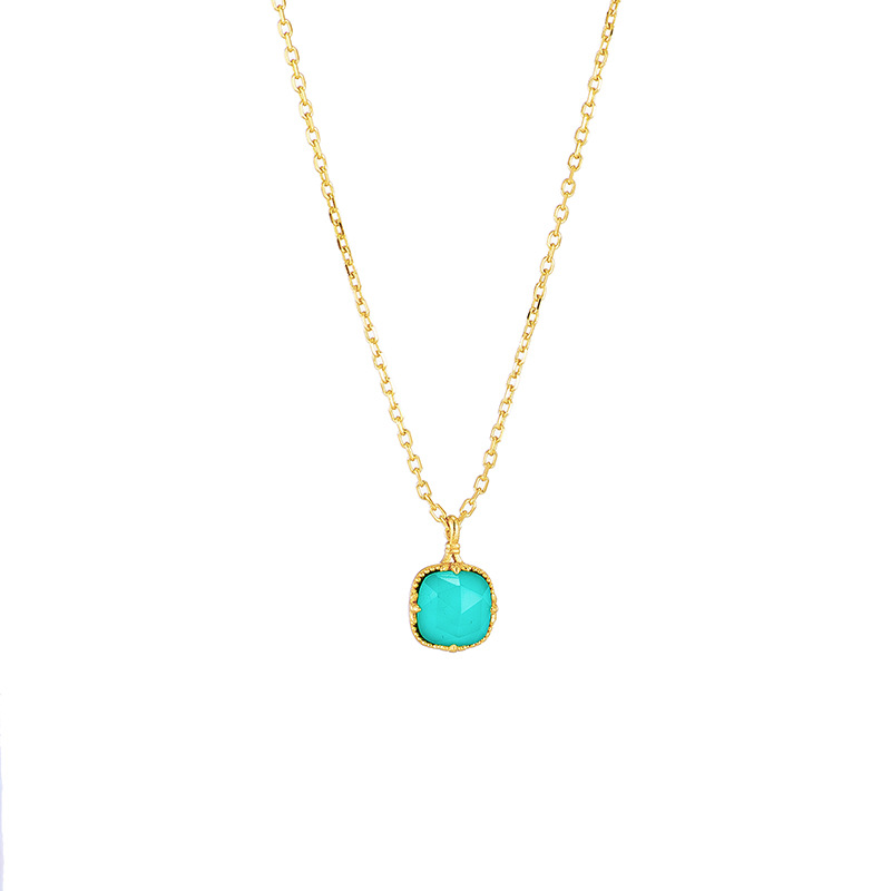 Women's Artificial Square Turquoise White Crystal Necklace
