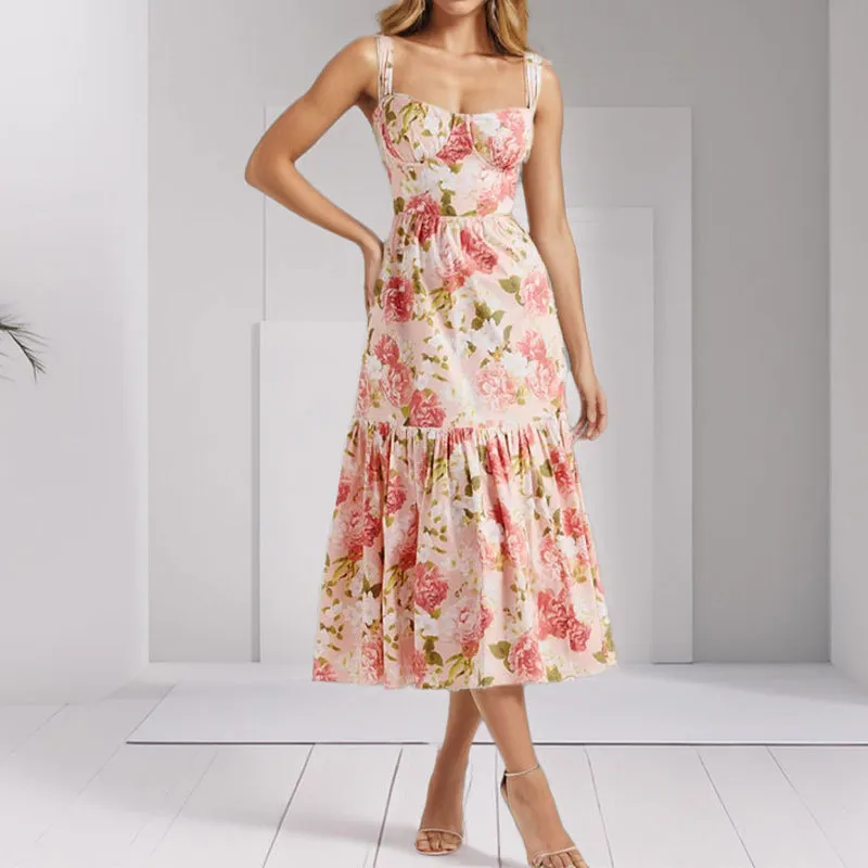 Women's Elegance Sleeveless Slim Fit Dress - Peony Printed