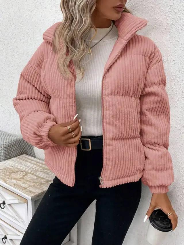 Women's Thickened Plus Size Short Corduroy Cotton Coat Jacket Pink - Shop at LoveMi
