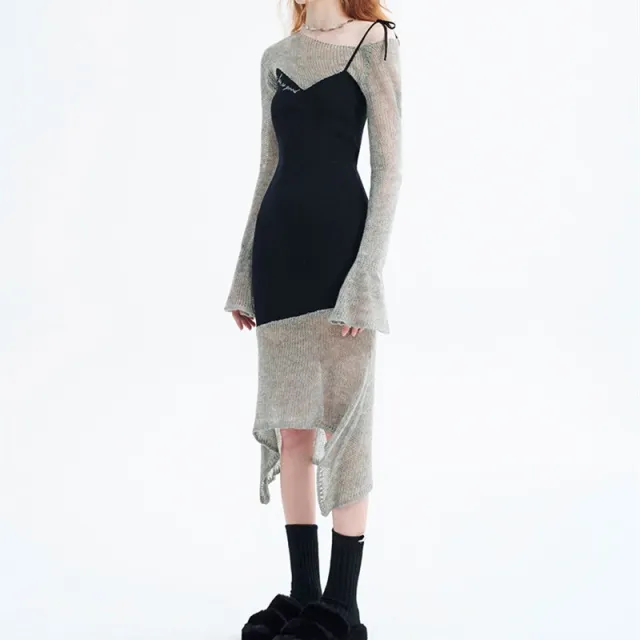 False Two piece Spliced Irregular Fishtail Knitted Strapless Dress Picture Color Free Size - Shop at LoveMi
