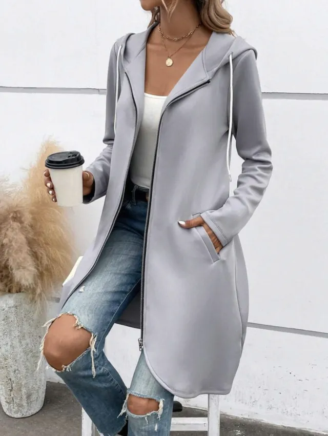 Personality Street Zip Hooded Long Velvet Lining Sweatshirt Gray - Shop at LoveMi