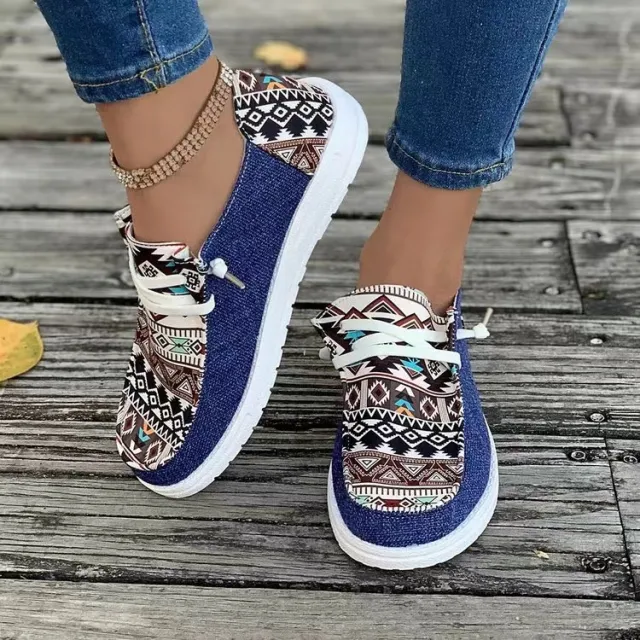 New Print Flats Shoes Summer Spring Casual Canvas Loafers For Women Blue - Shop at LoveMi