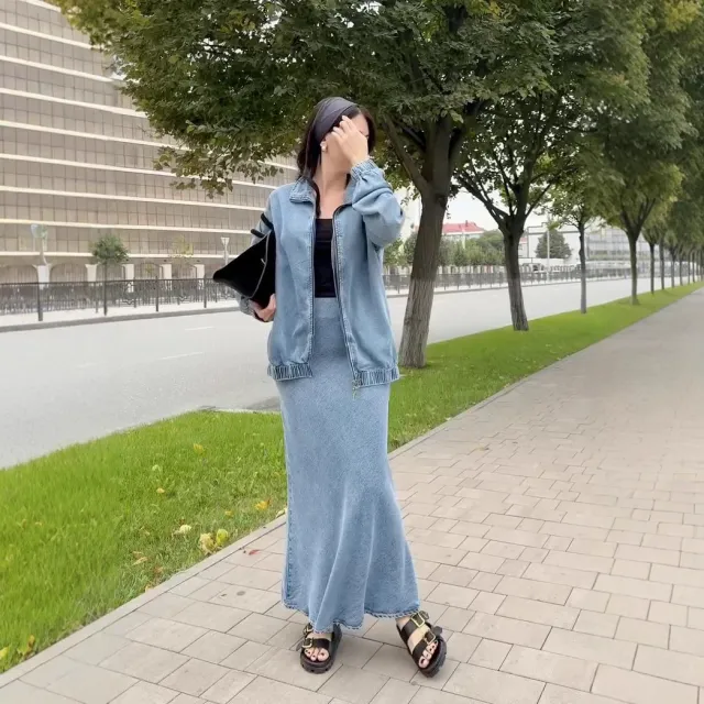 Elegant Commuter Denim Wrap Skirt With A Fitted Waist cinching Design For Women Blue - Shop at LoveMi