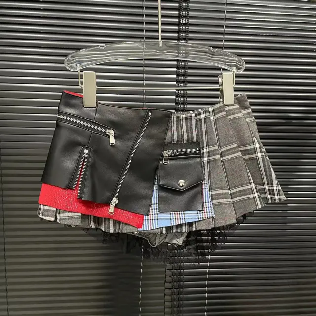 Modern Punk Niche Pleated Stitching Design Skirt Gray - Shop at LoveMi