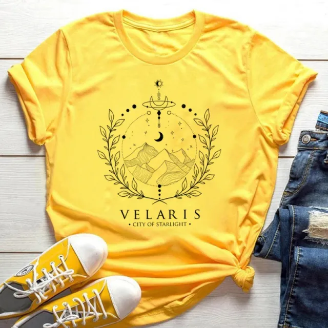 Women's Cotton T shirt Evening Short Sleeve Yellow - Shop at LoveMi