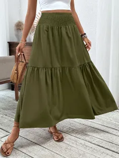 Small Floral Three-layer Long Patchwork Skirt - Army Green - View 1
