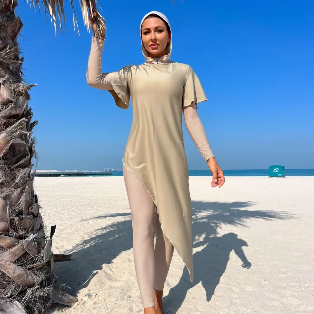 Solid color Long sleeve Long pants Sun protective Beach Swimsuit Three piece Set Picture Color S - Shop at LoveMi
