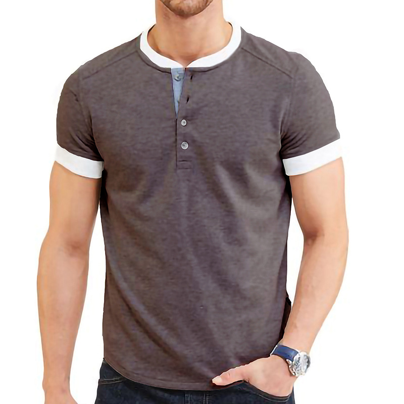 Title 17, Mens New Solid Color Patchwork Short Sleeve T-...